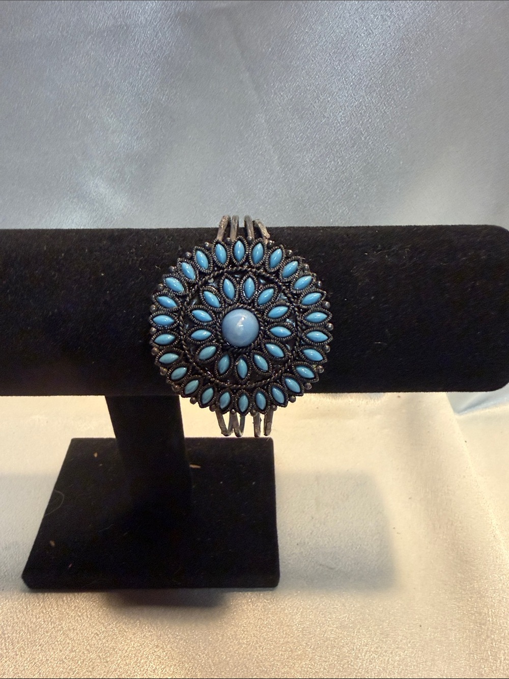 Source Unknown Blue Floral Cluster Cuff Bracelet
